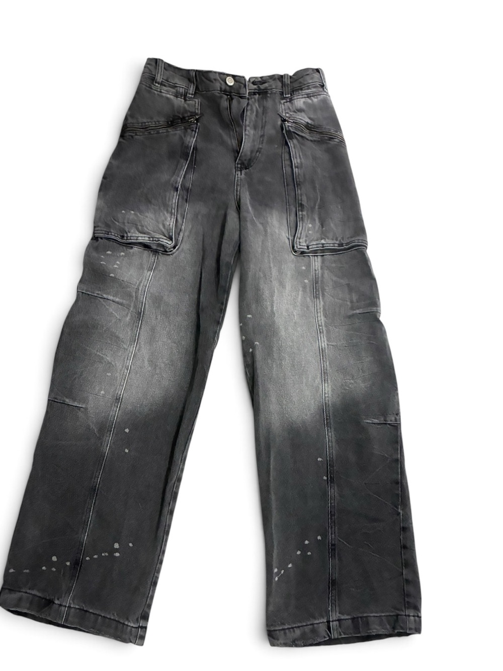 Zara Washed Black Wide-Leg Jeans with Paint-Splatter